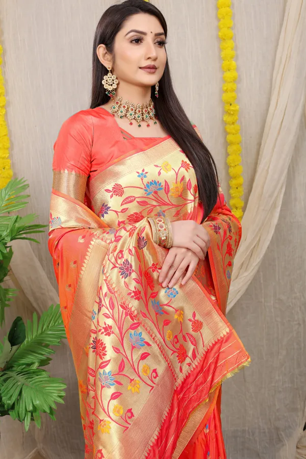 ORANGE_WOVEN_WORK_ORGANZA_SAREE
